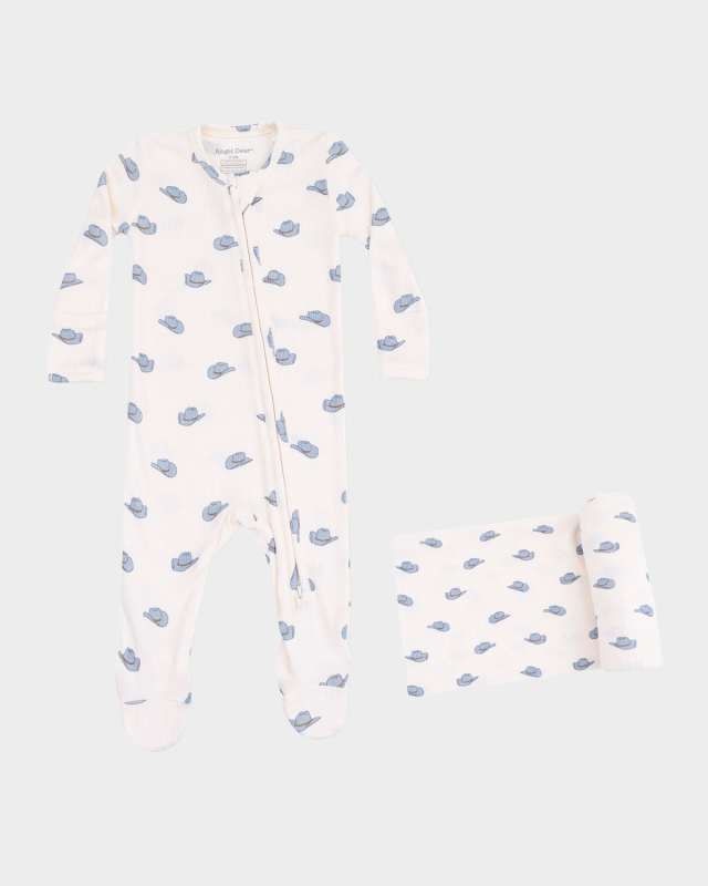 Boy's Petite Cowboy Hats 2-Way Footie Romper, Blanket & Sleep Bag Set, Size Newbor